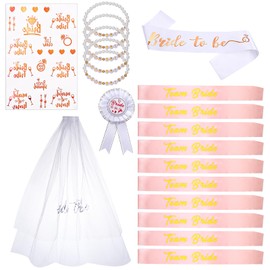 saerryor 20 Pcs Hen Party Accessories,Hen Do Accessories with 1 Bride to Be Sash Veil Bridal Badge 10 Team Bride Sash 2 Bride Tattoos 5 Team Bride Bracelet,Hen Night Accessories