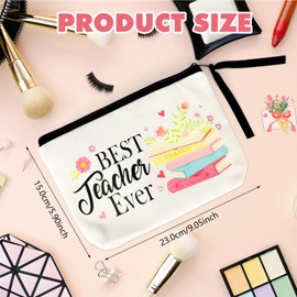 DPKOW Best Teacher Ever Makeup Bag Thank You Teacher Gifts for Women, Travel Cosmetic Bag Nursery Teachers Teaching Assistant Presents for Women Ladies Gifts