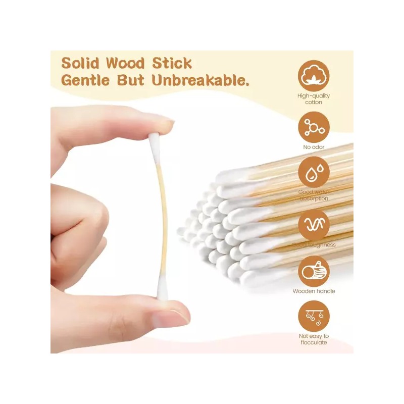 100 PCS 10팩 여행용 귀용 면봉 개별 포장 둥근 팁
