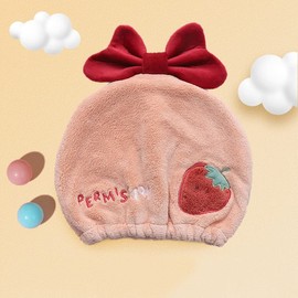Foyadi Toalla de secado de pelo para niños y niñas, lindo juego de envoltura de baño absorbente de dibujos animados de secado rápido para baño, piscina, gorro de microfibra suave para cabello rizado largo y húmedo, rosa fresa