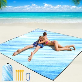 WIWIGO Beach Blanket Waterproof Sandproof Beach Mat 79" X 83" /10'x9'for 2-8 Adults Quick Drying Outdoor Picnic Mat Beach Accessories for Travel, Camping, Hiking