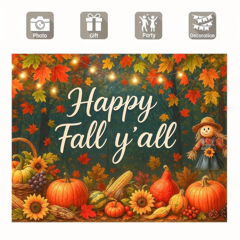 BlissYard Happy Fall Y'all Backdrop Autumn Scarecrow Sunflower Photography Backgroup