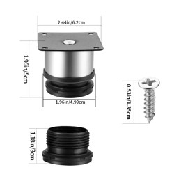 HAOCHEN 4 Pcs black Adjustable Legs, Stainless Steel Furniture Feet, Table Desk Cabinet Kitchen Adjustable Feet Round With Screws(Adjustable Height 0-10mm) (Silver, 2X2In-50X50MM)