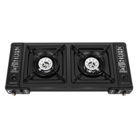 Double Burner Butane Stove, Portable Auto Ignition Camping Burner LPG for Outdoor Cooking, RV, Apartments, Camping, 25.2x10.94x3.15in
