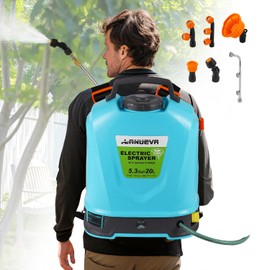 LANUEVA 5.28 Gal/20L Battery Powered Sprayer with Mixing System, 78-101 PSI Adjustable Electric Backpack Sprayer with Six Mist Nozzles&Telescopic Wand, Weed Sprayer for Lawn Garden Home Cleaning
