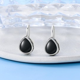 Genuine Black Onyx Earrings 925 Sterling Silver 11MM Pear Cut Vintage Black Onyx Leverback Earrings for Women Gifts