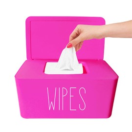 Moorfowl Baby Wipe Dispenser for Bathroom, Upgarde Design(8.2L x 4.9W x 3.9H inches), Minimalist Hot Pink Wipes Holder Container Flushable