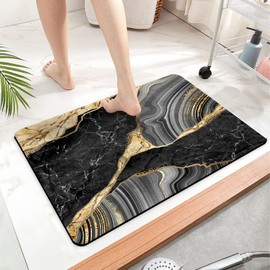 TESIQIMT Bathroom Rug,Black Gold Marble Bath Rug,Home Decor Non-Slip Floor Mat,Mud Mat for Indoor and Outdoor 17.5X24Inch