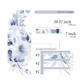 Flortlias 15Pcs Leather Textured Vinyl Peel and Stick Stair Riser Decals, Self-Adhesive Staircase Riser Stickers, 39.37"x7.09" Large Watercolor Lavender&Blue Flowers