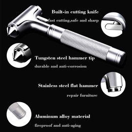 All Metal Safety Hammer with Window Breaker and Seatbelt Cutter - 3-in-1 Emergency Escape Tool for Car, Heavy-Duty Aluminum Alloy Car Accessories for Men, Essential for Emergency Car Kit (1pc)