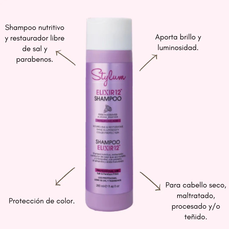 Shampoo Nutritivo Profesional Stylum 280ml Brillo, Vitalidad y Fortalecimiento Sin
