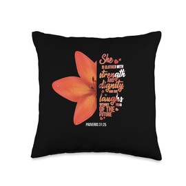 Bible Verse Shirt She Is Clothed Strength Dignity Women Throw Pillow