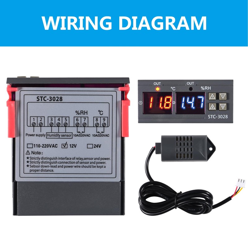 STC-3028 Temperature Controller 12V Temperature and Humidity Controller Meter with