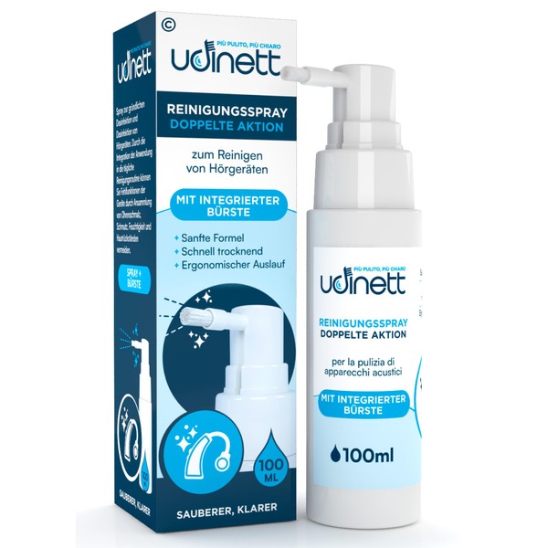 Hörgeräte Reinigungsspray 100ml mit Pinsel Udinett Hygienemittel für Bluetooth-Kopfhörer Otoplastiken