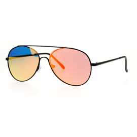 SA106 Ulta Flat Mirrored Mirror Lens Exposed Lens Flat Top Pilot Sunglasses Black Red