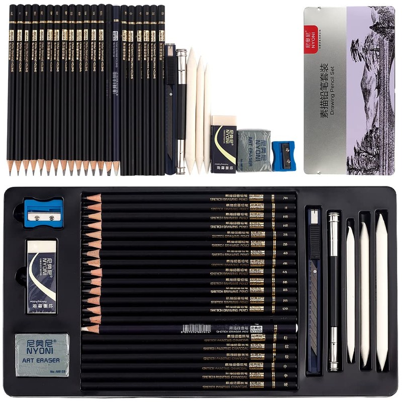 Nyoni Sketch Pencil Set for Artist, Beginner, Student with Metal