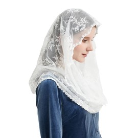 YuRongsxt Lace Infinity Chapel Veil Leaf-Shaped White Mantilla Infinity Veil Latin Mass M14 (Infinity)
