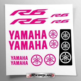 Sticker Set Compatible with Tank and Motorcycle Helmet | Clear Vinyl Base, Easy to Apply, UV Printing, Logo Lettering | Stickersland® - R6 New from 2015 to 2024 (Fuchsia - Pink)