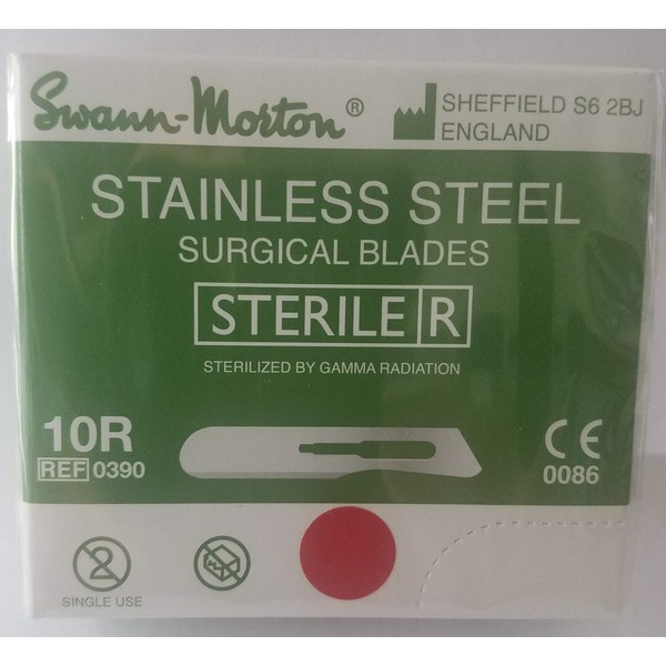 Swann-Morton #10R Sterile Surgical Blades, Stainless Steel [Individually Packed, Box of 100]