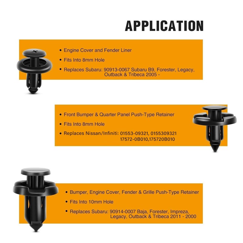 GOOACC 100PCS 7mm 8mm 10mm Compatible with Subaru Push Type