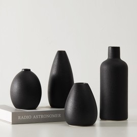 CEMABT Black Ceramic Vase Set - 4 Small Unique Vases for Flowers, Modern Decorative Centerpieces and Home Decor