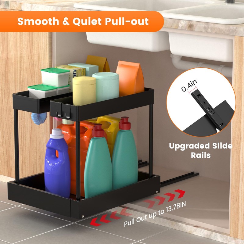 Timboniture Expandable Under Sink Organizers and Storage,Width Adjustable (14.9-23.6IN),No Drill