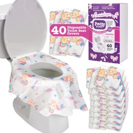 Potty Shields Toilet Seat Covers Disposable (40 pk, Unicorns) - XL Waterproof Toilet Cover for Toddlers, Kids & Adults - Portable & Individually Wrapped for Travel, Potty Training, Public Restrooms