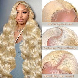 Geomone 613 13x6 Lace Front Wig Human Hair 28 Inch 200 Density Blonde Wig Human Hair Body Wave Lace Front Wigs Human Hair Pre Plucked 613 HD Lace Frontal Wig Human Hair For Women Transparent Lace