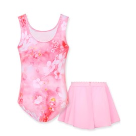 Alikhonf Dance Leotard for Girls 10-12 Years Old Pink Flowers Gymnastics Outfit with Separate Ballet Skirt Combo