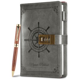 Lock Diary, Leather Writing Journal with Pen, Vintage Writing Notebook Refillable Combination Locked Journal Planner Agenda Personal Diary,Gift for Women Girls Boys Adult(Grey)