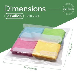 Seal Fresh 3 Gallon Large Plastic Storage Bags – 16" x 18" (60 Count) – Reusuable XXL Extra Large Heavy Duty Clear Jumbo Freezer Zip Lock Bags with Sealable Zipper Top For Clothes, Travel, Moving
