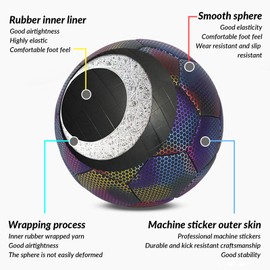 Haokelai Reflective Football Size 5, Holographic Soccer Ball with Pump and Carry Bag, Wear-Resistance Soft Light Up Football for Youth Boys Adults Grils Outdoor Night Games & Training