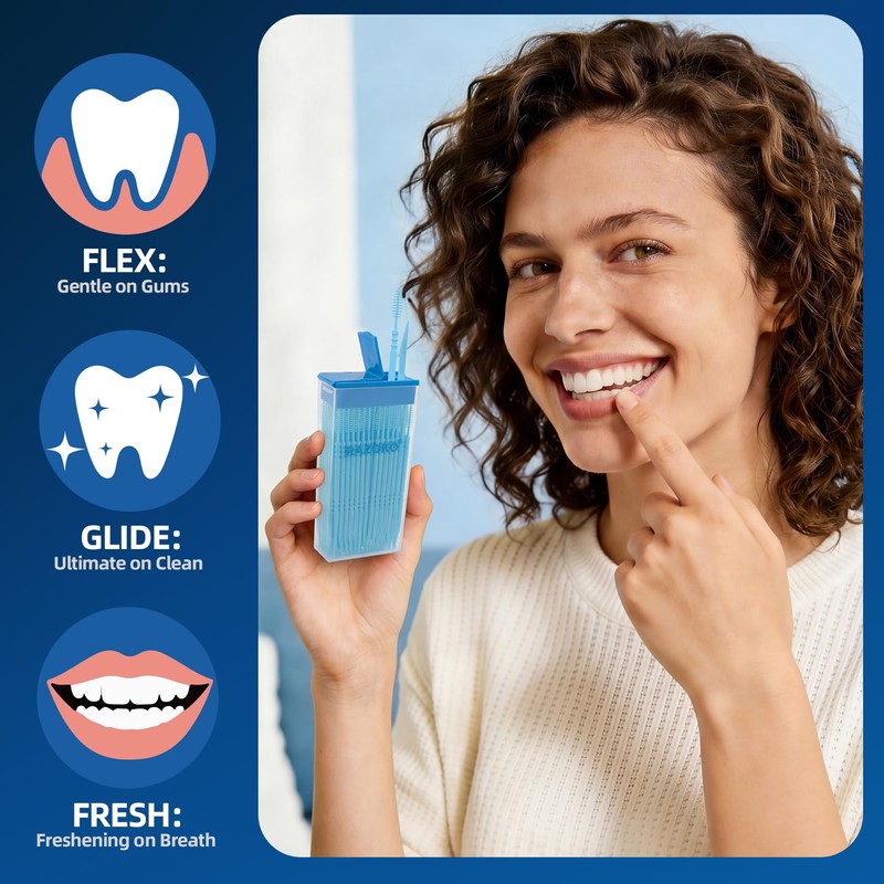RAZOKO Interdental Plastic Toothpicks,Total 600 CT/5 Packs,Unflavored,Blue