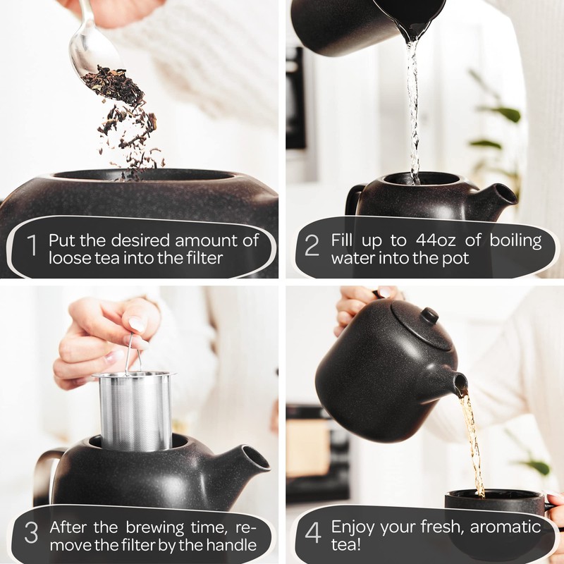Steinzeit Design Tea Pot with Warmer (44 oz) - Premium