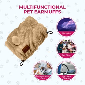 SSaYo Adjustable Dog Noise Cancelling Ear Muffs Noise Protection - Ear Wraps for Dogs - Snoods Dog Headband Ear Covers for Anxiety Relief (Fur Ball Ears, Brown, Small)