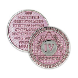 4 Year Sobriety Coin | Legacy AA Chip | Thick Triplate Recovery Anniversary Token (Pink)