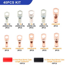 HKS Battery Cable Lug Crimping Tool 10-1 AWG with 20 Pcs Copper Ring Terminals & 20 Pcs 3:1 Ratio Adhesive Lined Heat Shrink Tubings - Marine Grade Shrink Wrap
