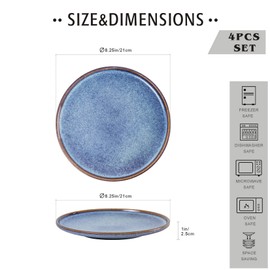 UNICASA Ceramic Dessert Plates - Dinner Salad Plates Set of 4, 8.25 Inch Round Serving Dishes Set for Pasta - Stoneware Dinnerware Set Kitchen, Dishwasher, Microwave & Oven Safe (Blue)
