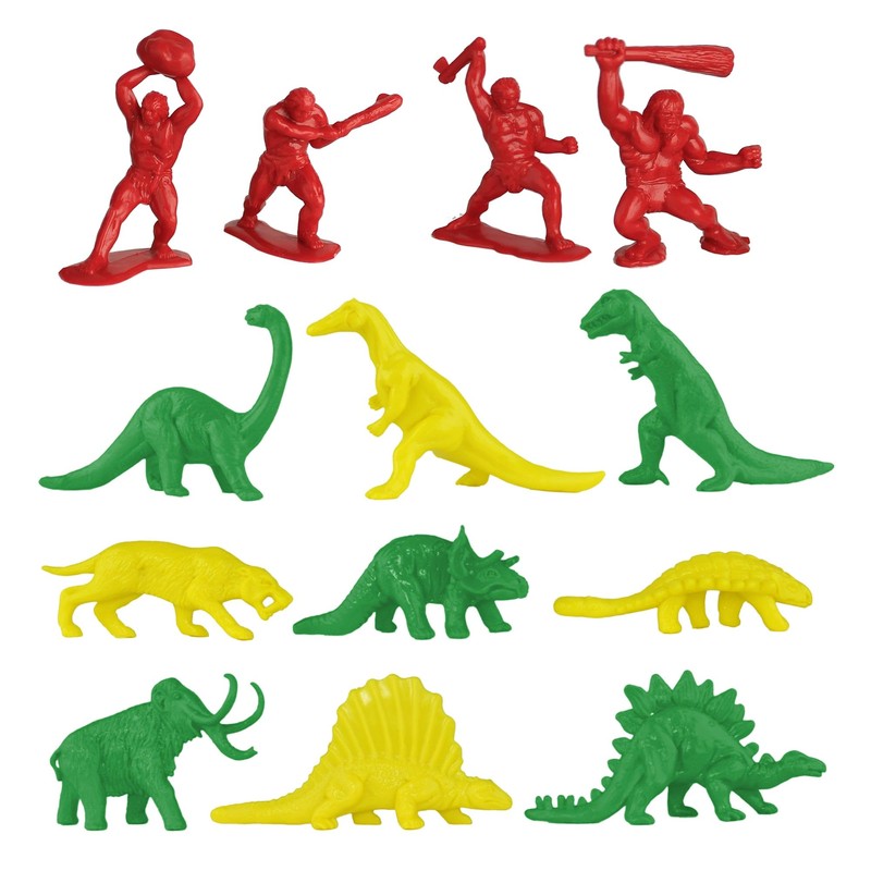 TimMee Prehistoric Plastic Dinosaur & Caveman Figures - Red, Green