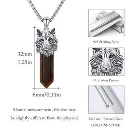 CRWENG Wolf Necklace Men 925 Sterling Silver Tiger Eye Wolf Pendant Necklace Viking Jewelry Gift for Men Women