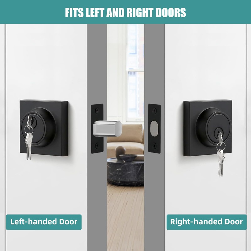 Matte Black Square Single Cylinder Deadbolt Lock, 6 Pack, Home