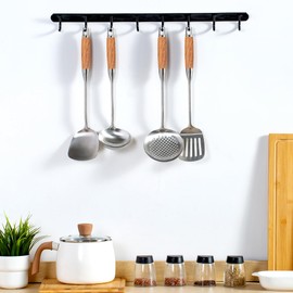 FJNATINH Wok Utensils for Carbon Steel, Stainless Steel Wok Spatula Metal Set, 4-Pieces 14-15 Inch Extra Long, Wok Tools Professional Set, Wooden Handle Skimmer, Soup Ladle, Slotted Turner