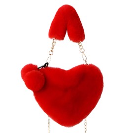 arrderly 1 Piece Handbag Women's Handbag Heart Plush Women's Handbag Heart Shaped Bag Red for Cocktail Outdoor Carnival Travel Everyday Festival Gift, red, Herzförmige Handtasche