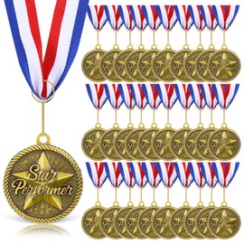Loetere 30 Pcs Gold Award Medals Bulk 2 Inch Star Medals for Awards Star Performer Trophy for Students Adults School Tournaments Competitions