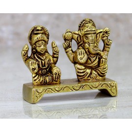 eSplanade - Brass Laxmi Ganesh Idol | Ganesha Lakshmi Religious Figurine Hindu God Sculpture Murti Statue | Diwali/ Workplace/ Office - 2 Inches Height