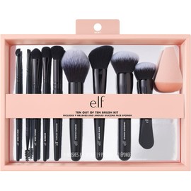 e.l.f. Ten Out Of Ten Brush - Juego de 10 brochas para cara, ojos, cejas y más, cerdas sintéticas, veganas y libres de crueldad animal