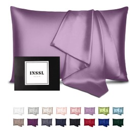 INSSL Silk Pillow Cases for Women, Mulberry Silk Pillowcase for Hair and Skin and Stay Comfortable and Breathable During Sleep (Purple, Queen)