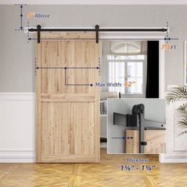 SMARTSTANDARD 7.5ft Barn Door Hardware kit, Barn Door Track, Sliding Door Hardware kit, Smoothly and Quietly -Heavy Duty Sturdy -Easy to Install, Fit 42"-45" Wide Door Panel (I Shape Hanger)