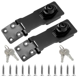 Jiozermi 2 Packs 4 Inch Hasp Locks with Keys, Stainless Steel Hasp Latches, Twist Knob Keyed Locking Hasp for Cabinet Small Door, Flat Black