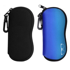 Nobranded Pack of 2 Neoprene Glasses Case, Soft Neoprene Zip Portable Glasses Bag, Protective and Lightweight, with Carabiner Hook, for Men and Women (Black, Blue), Black, Blue